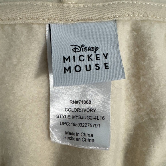Disney Mickey Mouse Ivory Full Zip Hoodie Small Textured Mickey Pre-owned - Picture 5 of 10